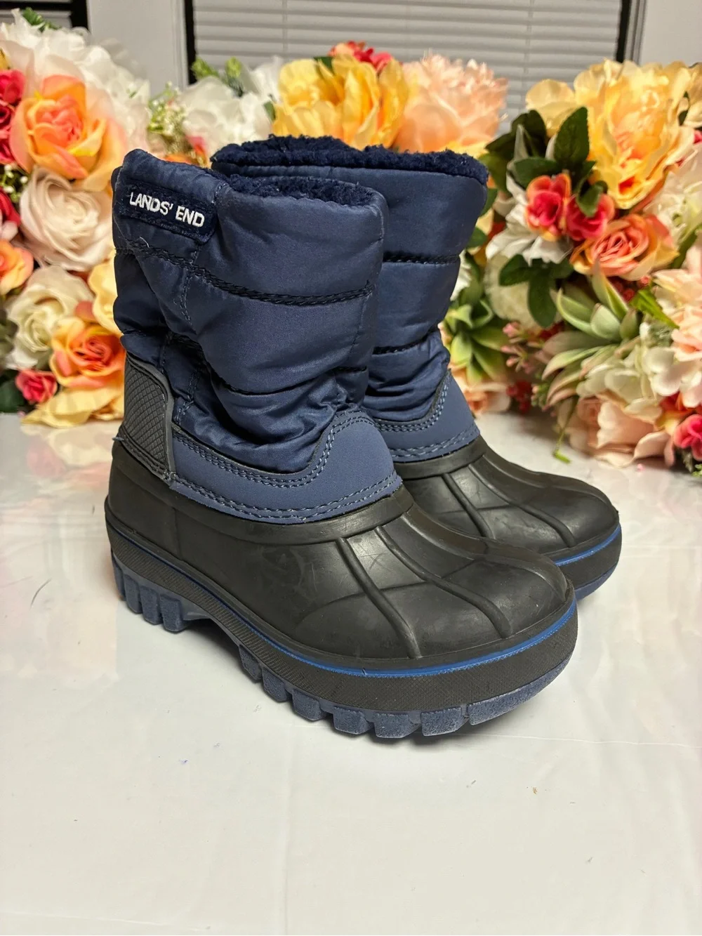 Lands’ End Youth 3M Thinsulate Water Resistant Snow Boots Navy Black Size 8M